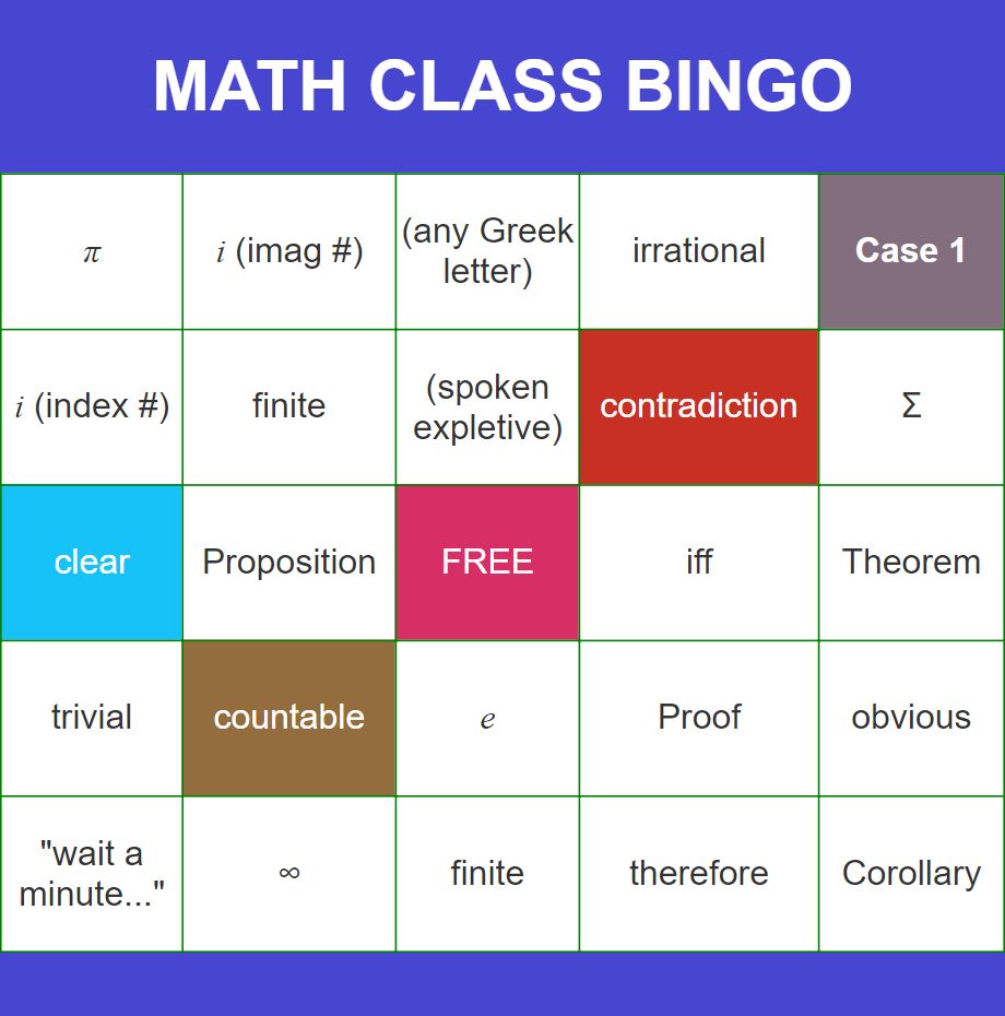 Math Class Bingo